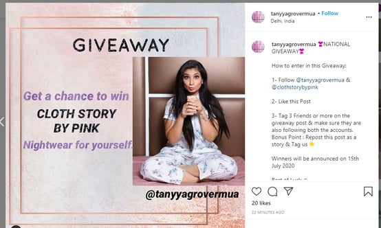 Concurso o sorteo de influencers de Instagram