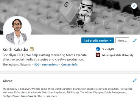 A screenshot of Keith Kakadia's LinkedIn profile